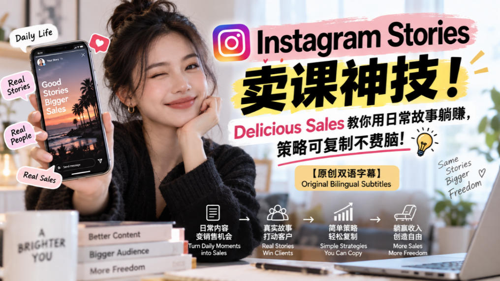 Instagram Stories卖课神技！Delicious Sales教你用日常故事躺賺，策略可复制不费脑！【原创双语字幕】-优优云网创