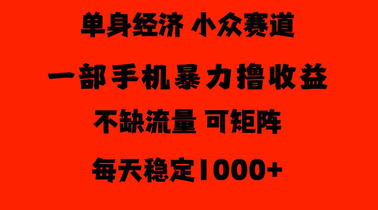 26年暴力单身经济，稳定日入500-1k，不缺流量，流量极大，冷门小众赛道，门槛低小白轻松上手【揭秘】-优优云网创