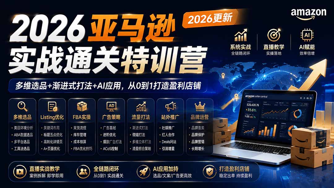 2026亚马逊实战通关特训营-更新1001，多维选品+渐进式打法+AI应用，从0到1打造盈利店铺-优优云网创