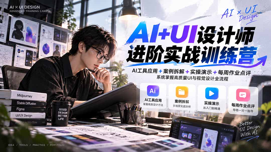 【无水印】AI+UI设计师进阶训练营-第4期：AI工具应用+案例拆解+实操演示+作业点评，掌握高质量UI与视觉设计全流程-优优云网创