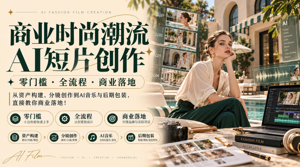 商业时尚潮流AI短片创作｜零门槛・全流程・商业落地，从资产构建、分镜创作到AI音乐与后期包装，直接教你商业落地！-优优云网创