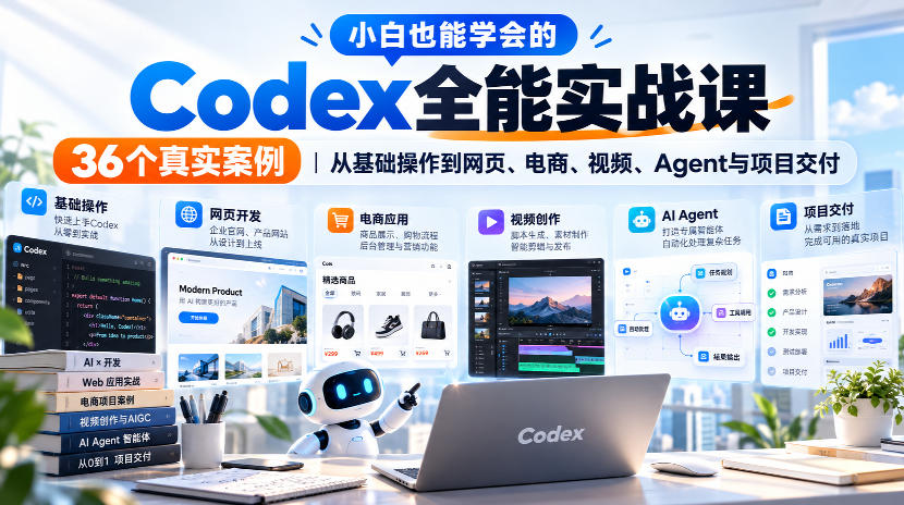 小白也能学会的Codex全能实战课｜36个真实案例，从基础操作到网页、电商、视频、Agent与项目交付-优优云网创