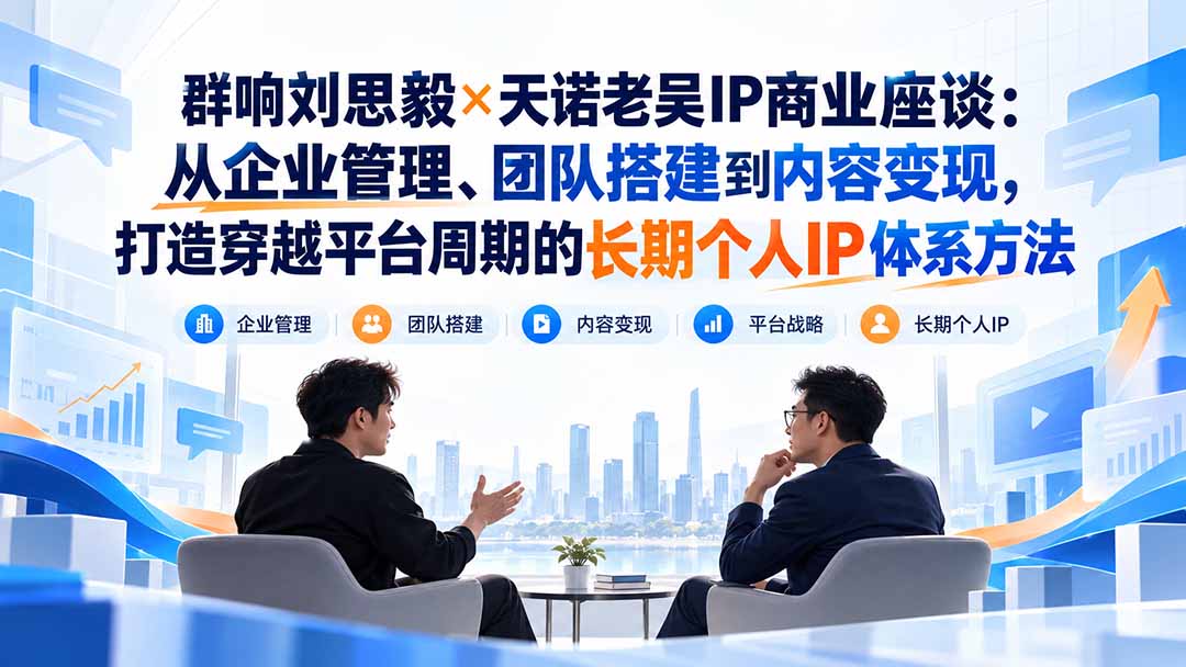 群响刘思毅×天诺老吴IP商业座谈：从企业管理、团队搭建到内容变现，打造穿越平台周期的长期个人IP体系方法-优优云网创