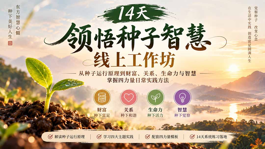 14天领悟种子智慧线上工作坊|从种子运行原理到财富、关系、生命力与智慧,掌握四力量日常实践方法-优优云网创