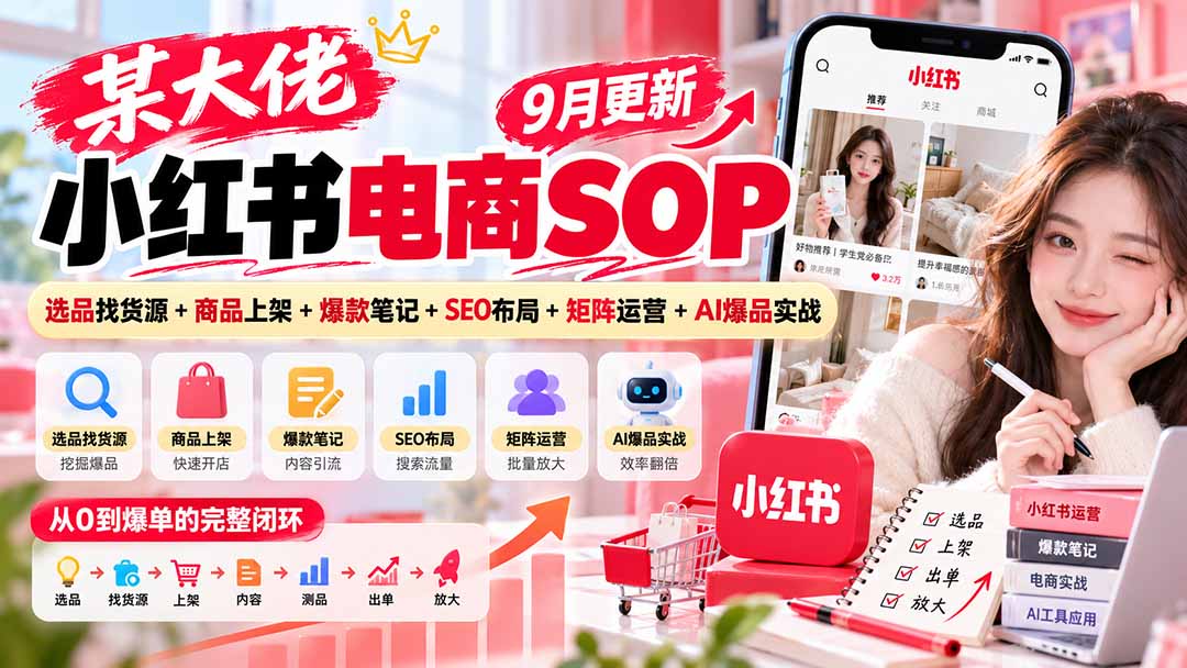 某大佬小红书电商SOP｜9月更新：选品找货源+商品上架+爆款笔记+SEO布局+矩阵运营+AI爆品实战-优优云网创