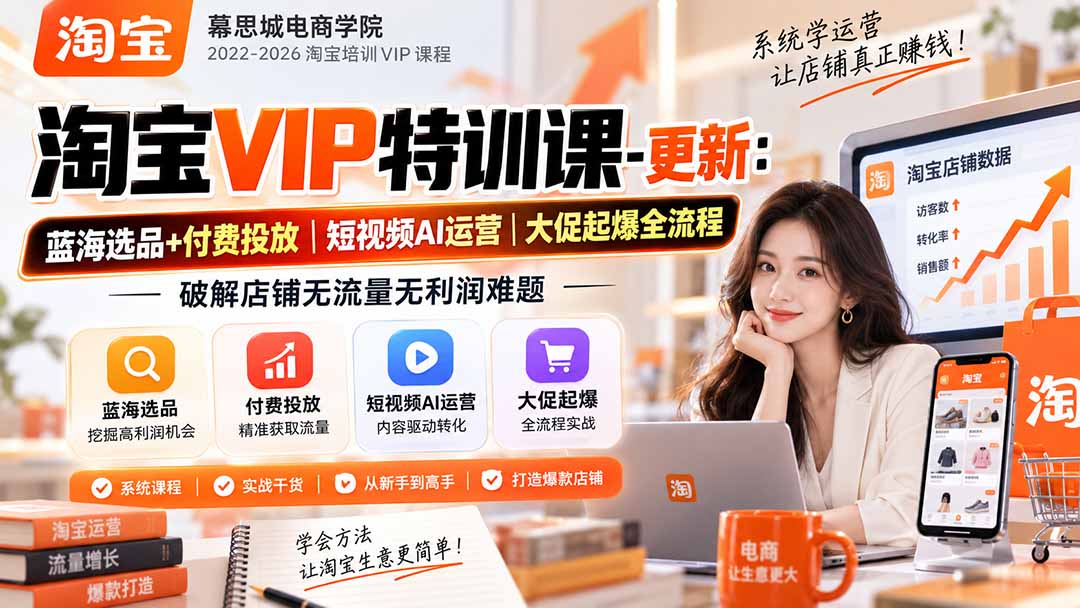 淘宝VIP特训课-更新1016：蓝海选品+付费投放｜短视频AI运营｜大促起爆全流程，破解店铺无流量无利润难题-优优云网创