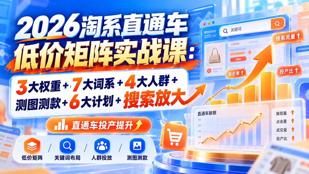 2026淘系直通车低价矩阵实战课：3大权重+7大词系+4大人群+测图测款+6大计划+搜索放大-优优云网创