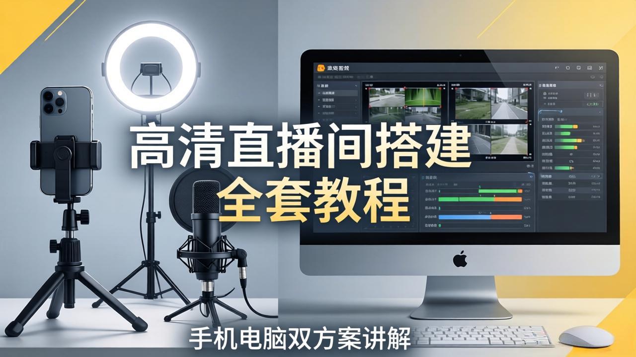 高清直播间搭建全套教程，手机电脑双方案讲解，设备选型调试多机位实操教学-优优云网创