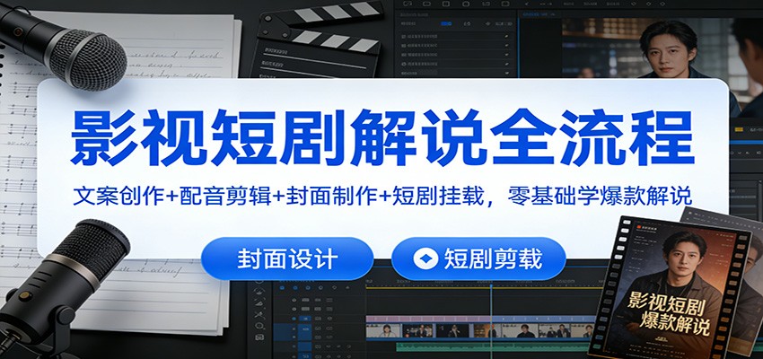 影视短剧解说全流程：文案创作+配音剪辑+封面制作+短剧挂载，零基础学爆款解说-优优云网创