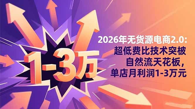 2026年无货源电商2.0【更新】：超低费比技术突破自然流天花板，单店月利润1-3万元-优优云网创