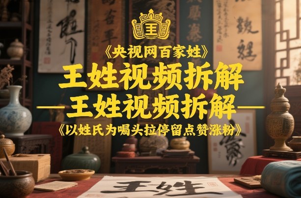 央视网百家姓–王姓视频拆解，以姓氏为噱头拉停留点赞涨粉-优优云网创