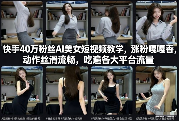 快手40万粉丝博主AI美女短视频教学，涨粉嘎嘎香，动作丝滑流畅，吃遍各大平台流量-优优云网创