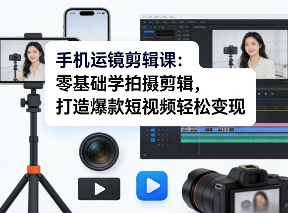 手机运镜剪辑课：零基础学拍摄剪辑，打造爆款短视频轻松变现-优优云网创