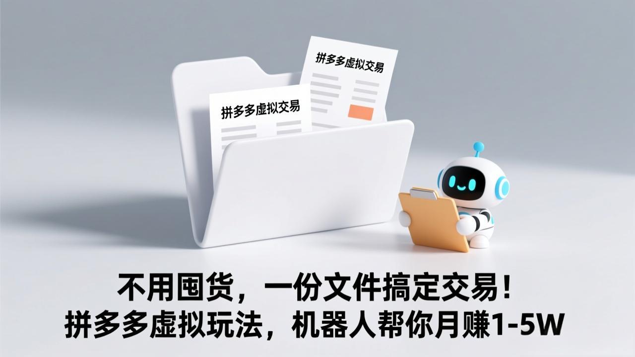 不用囤货，一份文件搞定交易！拼多多虚拟玩法，机器人帮你月赚 1-5W-优优云网创