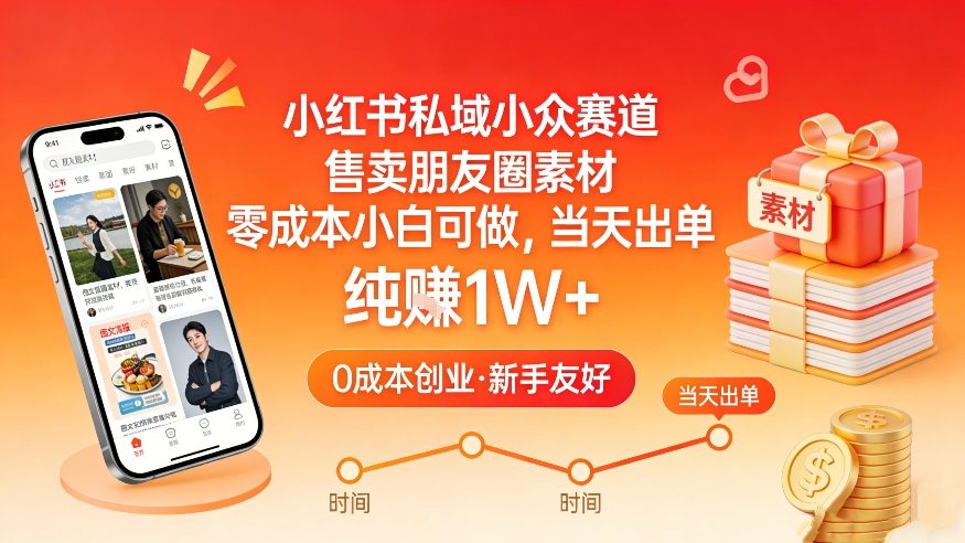小红书私域小众赛道,售卖朋友圈素材,零成本小白可做,当天出单,月入1W+