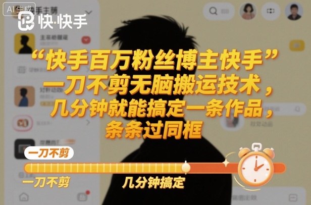 快手百万粉丝博主快手一刀不剪无脑搬运技术,几分钟就能搞定一条作品,条条过同框-优优云网创