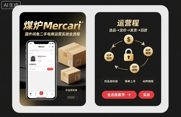 煤炉Mercari国外闲鱼二手电商运营实战全流程,仿品高利润,简单上手,闷声搞钱