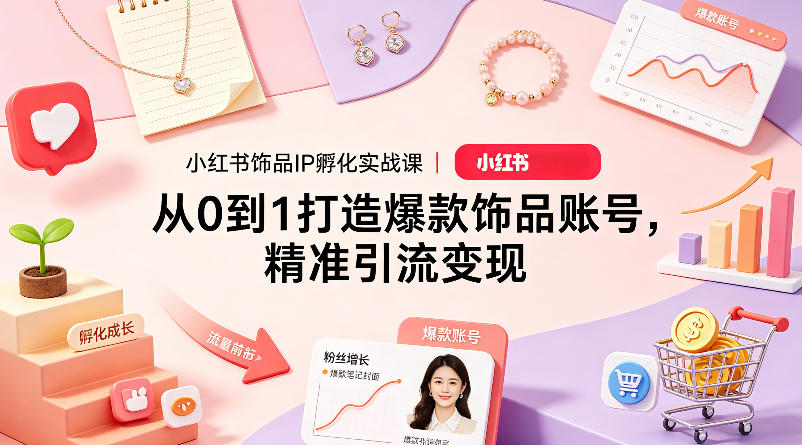 小红书饰品IP孵化实战课｜从0到1打造爆款饰品账号，精准引流变现-优优云网创