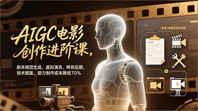 AIGC电影创作进阶课，剧本视觉生成、虚拟演员、特效后期，技术赋能，助力制作成本降低70%-优优云网创