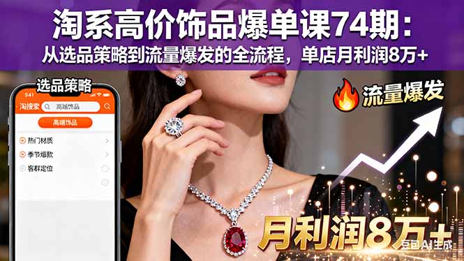 淘系高价饰品爆单课74期:从选品策略到流量爆发的全流程,单店月利润8万+-优优云网创