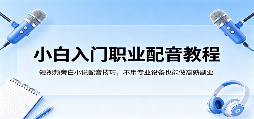 小白入门职业配音教程,短视频旁白小说配音技巧,不用专业设备也能做高薪副业-优优云网创