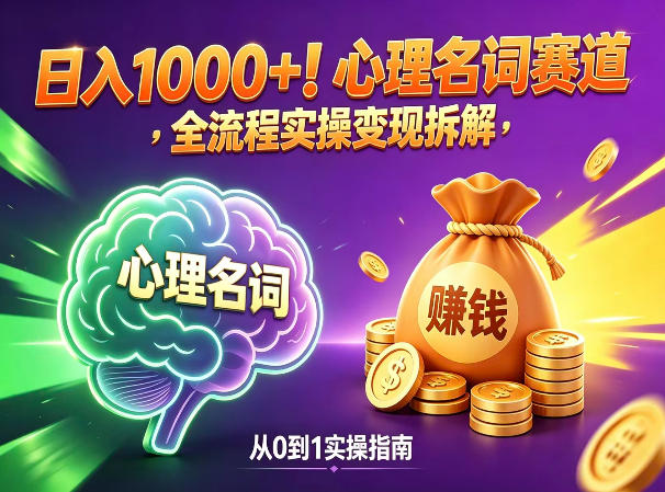 心理名词赛道，新手小白也能做，全流程项目拆解，单日变现1k+-优优云网创