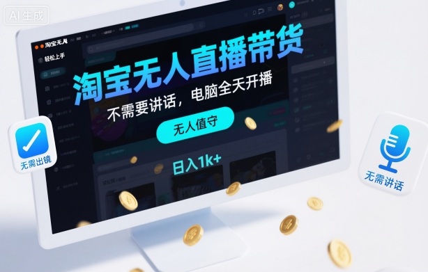 淘宝无人直播带货，不需要出镜，不需要讲话，电脑全天开播，轻松上手，日入1k+【揭秘】-优优云网创
