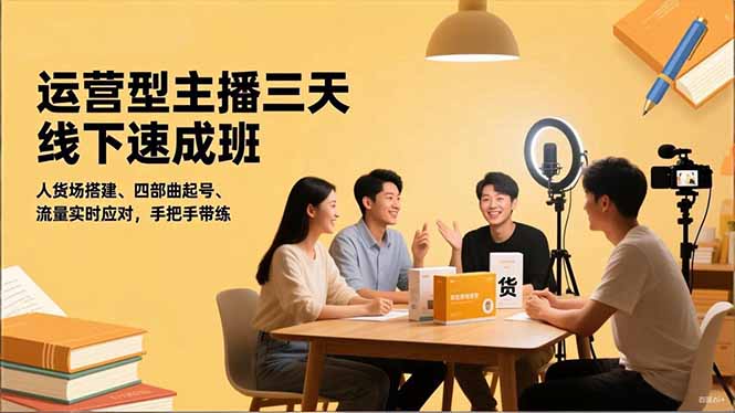 运营型主播三天线下班，人货场搭建,四部曲起号,流量实时应对，手把手带练-优优云网创