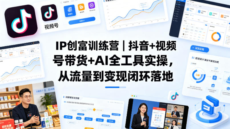 IP创富训练营｜抖音+视频号带货+AI全工具实操，从流量到变现闭环落地-优优云网创