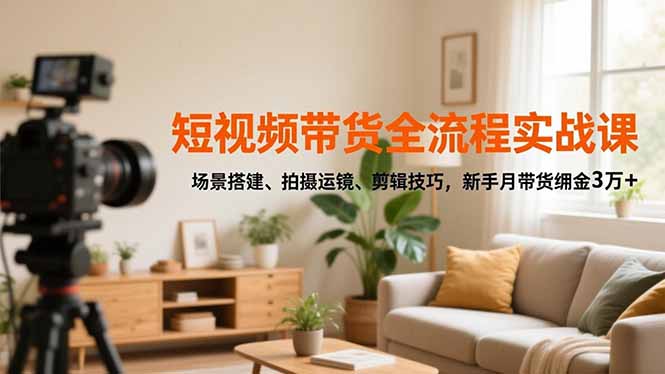 短视频带货全流程实战课，场景搭建、拍摄运镜、剪辑技巧，新手月带货佣金3万+-优优云网创