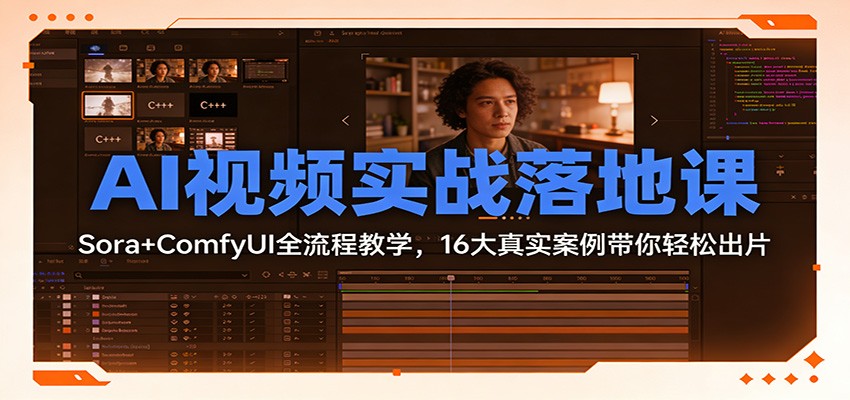 AI视频实战落地课:Sora+ComfyUI全流程教学,16大真实案例带你轻松出片-优优云网创