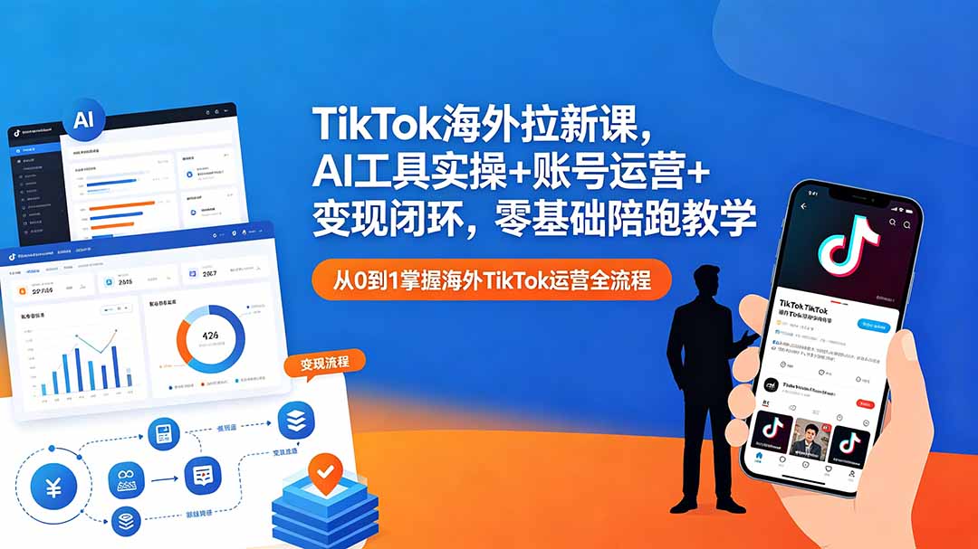 TikTok海外拉新课，AI工具实操+账号运营+变现闭环，零基础陪跑教学-优优云网创