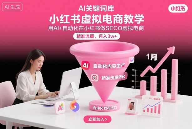 小红书虚拟电商项目，用AI+自动化在小红书做SEO虚拟电商，精准流量，月入3w+-优优云网创
