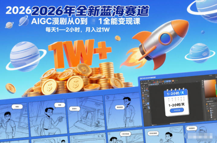 2026年全新蓝海赛道AIGC漫剧从0到1全能变现课,每天1—2小时,月入过1W-优优云网创