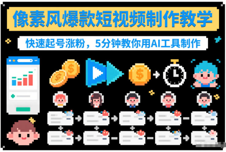 像素风爆款短视频制作教学，快速起号涨粉，5分钟教你用AI工具制作-优优云网创