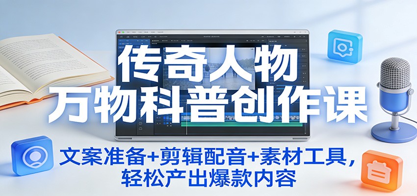 传奇人物万物科普创作课：文案准备+剪辑配音+素材工具，轻松产出爆款内容-优优云网创