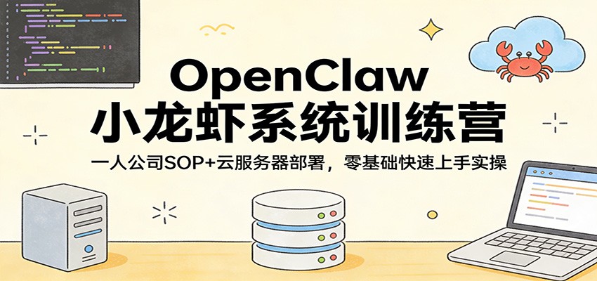 OpenClaw小龙虾系统训练营：一人公司SOP，云服务器部署，零基础快速上手实操-优优云网创