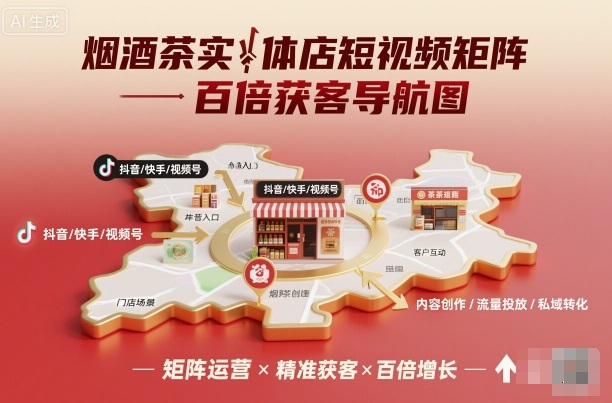 烟酒茶实体店短视频矩阵百倍获客导航图-优优云网创