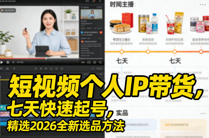 短视频个人IP带货,七天快速起号,精选2026全新选品方法-优优云网创