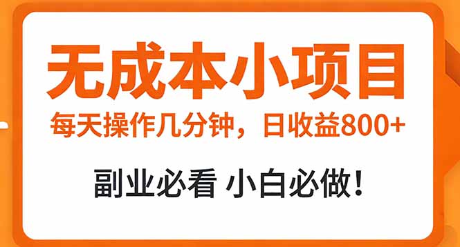 无成本小项目 每天操作几分钟,真实日收益800+ 副业必看 小白必做!-优优云网创