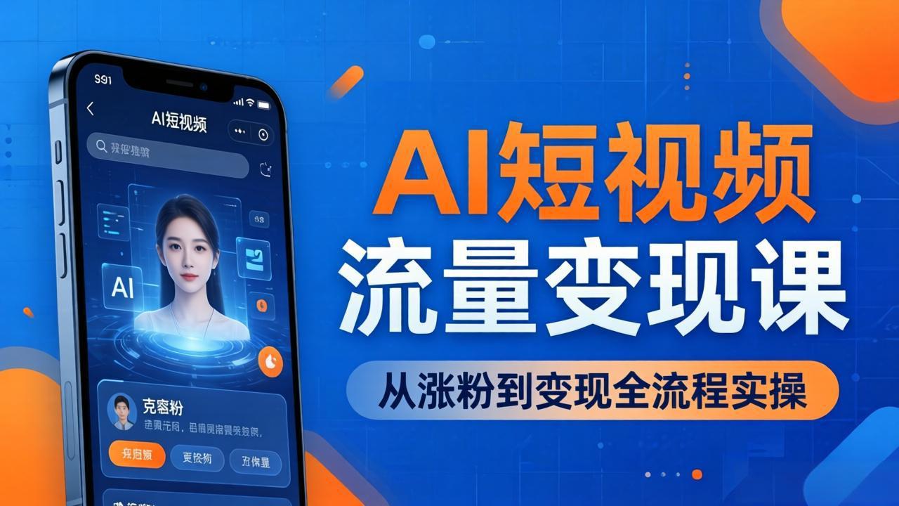 AI短视频流量变现课：一部手机玩转数字人克隆+爆款制作，从涨粉到变现全流程实操-优优云网创