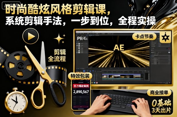 时尚酷炫风格剪辑课，系统剪辑手法，一步到位，全程实操-优优云网创