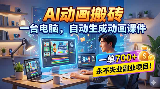 AI动画搬砖，一台电脑，自动生成动画课件，一单800+ 永不失业副业项目！-优优云网创