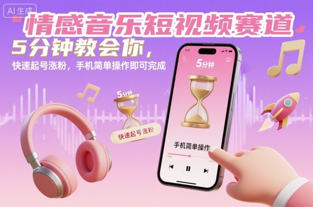 情感音乐短视频赛道,5分钟教会你,快速起号涨粉,手机简单操作即可完成
