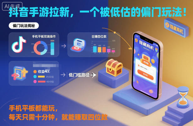 抖音手游拉新,一个被低估的偏门玩法!手机平板都能玩,每天只需十分钟,就能賺取四位数【揭秘】-优优云网创