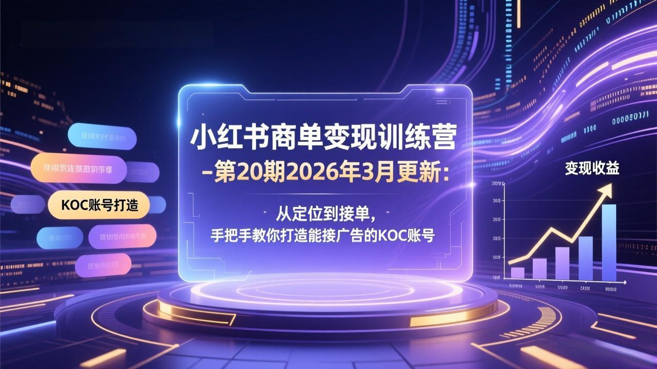 小红书商单变现训练营-第20期26年3月更新：从定位到接单，手把手教你打造能接广告的KOC账号-优优云网创