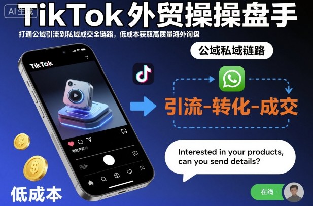 TikTok外贸操盘手，打通公域引流到私域成交全链路，低成本获取高质量海外询盘-优优云网创