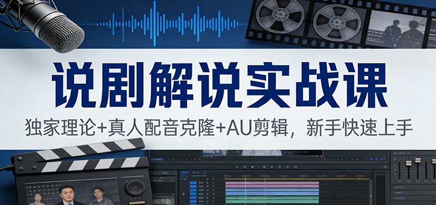 说剧解说实战课：独家理论+真人配音克隆+AU剪辑，新手快速上手-优优云网创