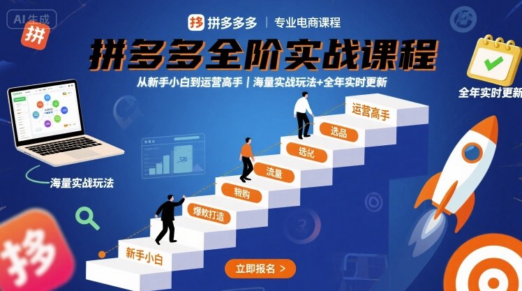 拼多多全阶实战课程，从新手小白到运营高手，海量实战玩法+全年实时更新【2025年10月更新】-优优云网创