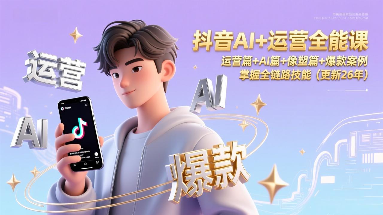 抖音AI+运营全能课,运营篇+AI篇+像塑篇+爆款案例,掌握全链路技能(更新26年-优优云网创